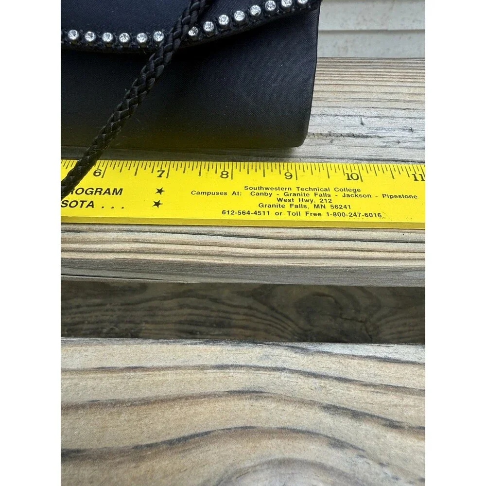 La Regale Black Purse Evening Bag Small Rectangular Clutch Rhinestones Elegant
